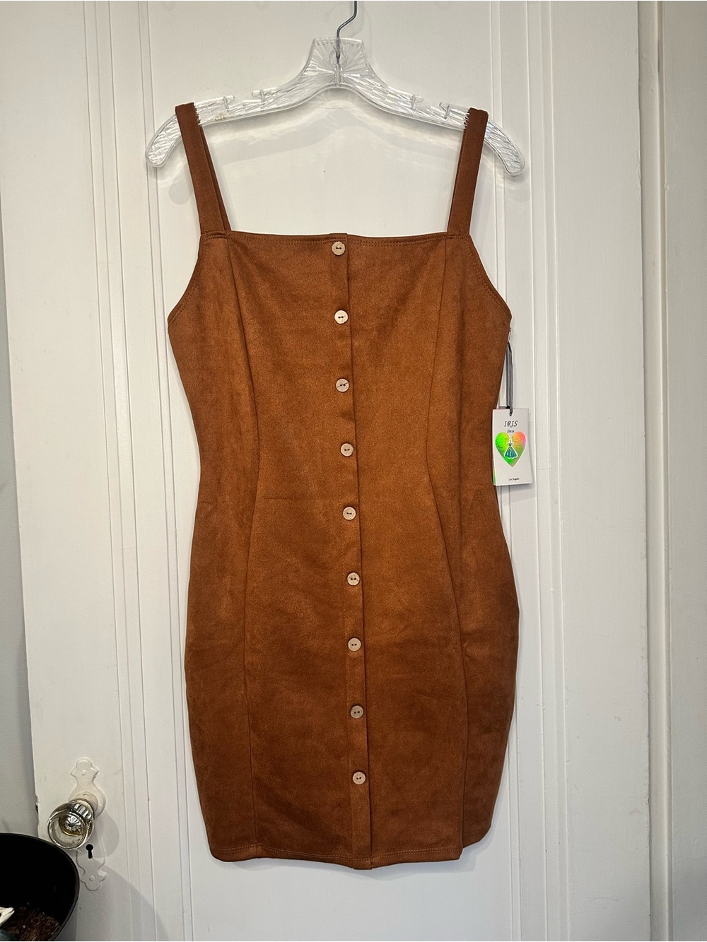 IRIS Suede Mini Dress with button detail 
Size L